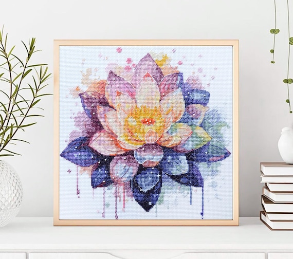 クロスステッチキット 輝く蓮、蓮の刺繍、花の刺繍 - Etsy 日本