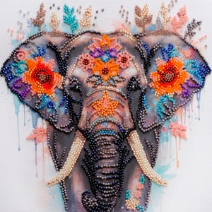 Bead Embroidery Kit Indian Elephant, Elephant Embroidery, Beaded Majestic Elephant, DIY Colorful Elephant