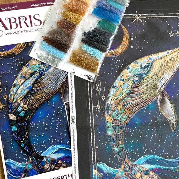 ビーズ刺繍キット「深淵の王」、DIY天空のクジラ、ビーズのシロ