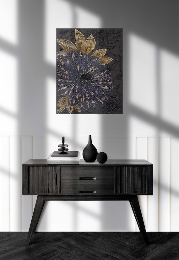 EBONY Flower Embroidery set up（2pcs⁄set Black Embroidery