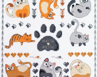 Cross Stitch Kit Meow-Meow, DIY Cat Personalities, Cats Embroidery, Cozy Home Decor, Colorful Cats