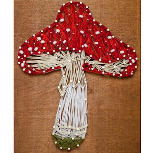 String Art Kit Mushroom Amanita, DIY Red Mushroom, Needlepoint Kit