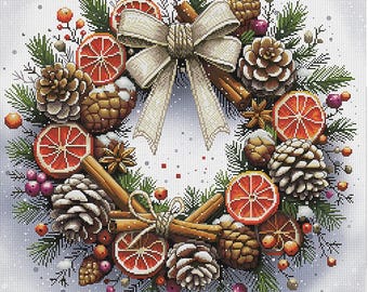 Cross Stitch Kit Christmas Wreath, New Year's Wreath, Christmas Decor, Wreath Embroidery