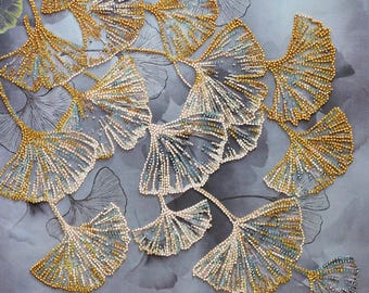 Bead Embroidery Kit Ginkgo Biloba, Ginkgo Leaves, DIY Beaded Colorful Leaves