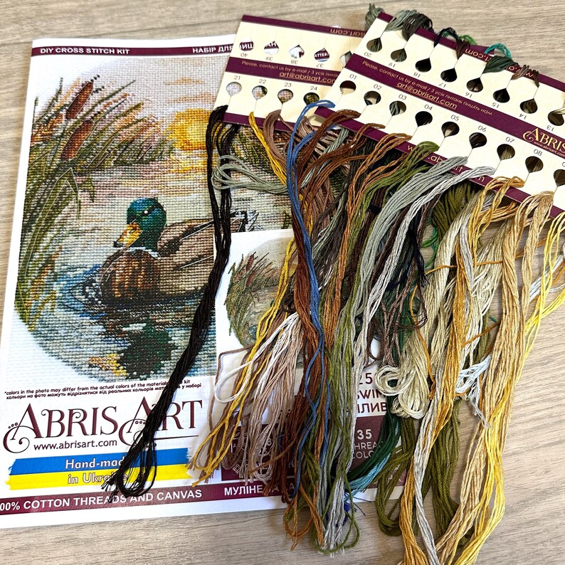 Cross Stitch Kit Evening Swim, Colorful Duck, Bird Embroidery, DIY Mallard Duck image 9