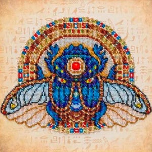 Bead Embroidery Kit Scarab Beetle, Insect Embroidery, Beaded Blue Beetle, DIY Egyptian Bug