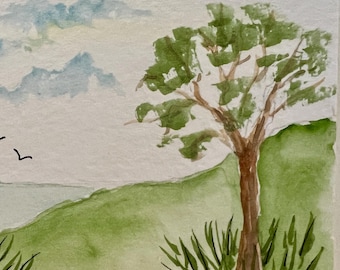 Original Watercolor ACEO Art Card, Summer Country Scene
