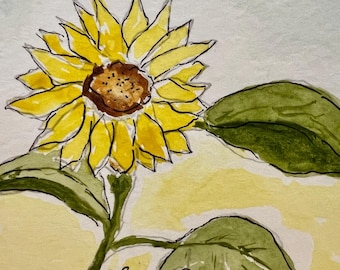 Original Watercolor Sunflower ACEO Art Card, Miniature Painting