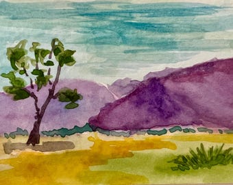 Original Watercolor Landscape ACEO Art Card, Summer Mountains