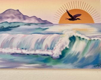 Sandpiper Seascape Art Card, Beach Ocean Painting ACEO print