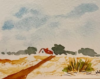 Original Watercolor ACEO Art Card, Country Cottage Scene