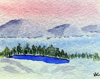 Original Watercolor Mountain Landscape ACEO Art Card