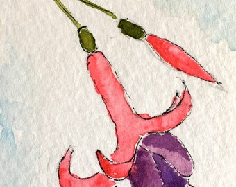 Original Watercolor Fuchsia Art Card, Miniature Painting (ACEO SFA)