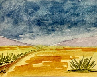 Original Watercolor Landscape Painting, Miniature ACEO Art Card