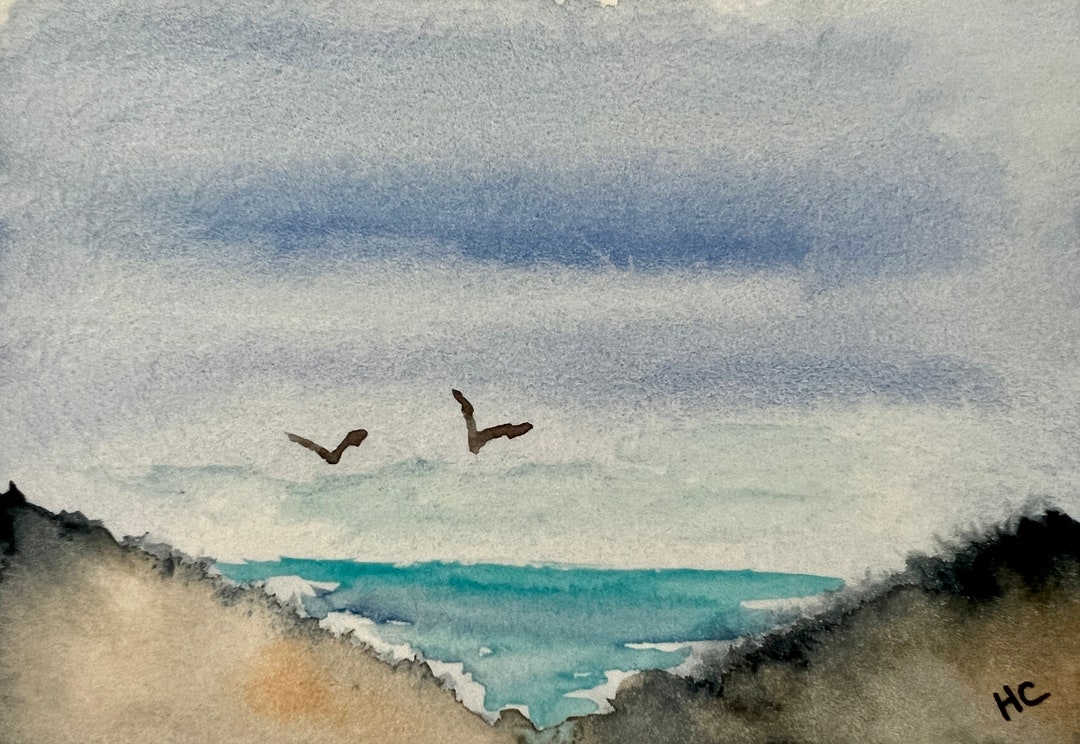 Original Watercolor Ocean ACEO Art Card, Beach Seascape Painting - Etsy