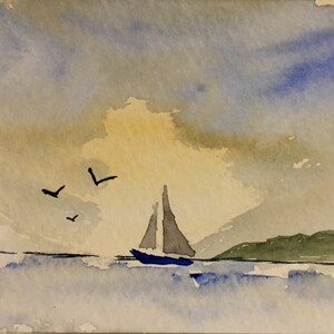 Autumn Watercolor Miniature Watercolor OOAK art by H Clements Original Watercolor ACEO Art Card Ocean Moonrise Waves at Sea