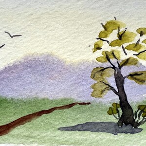 Originele aquarel ACEO-kunstkaart, zomerlandweg, vredig berglandschap, rustige dag, aquarellandschap, OOAK-kunst, door H Clements