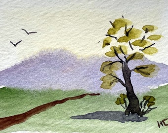 Original Watercolor Mountain Landscape ACEO Art Card