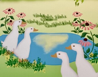Duck Pond Painting, Summer Landscape Art, ACEO Art Card print
