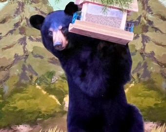Black Bear Forest Art Print ACEO, Country Scenic Painting