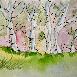 Originele aquarel ACEO-kunstkaart, zomerse natuurscène, rustige zonsopgang, rustige dag, aquarellandschap, OOAK-kunst, door H Clements