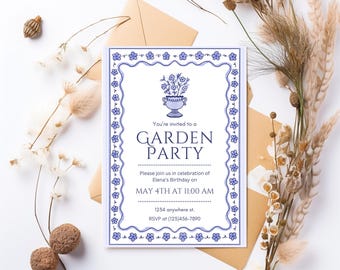 Bridal shower invitation, Baby shower invitation, Garden Party Invite, Tea party invitation, Birthday invitation, editable canva template