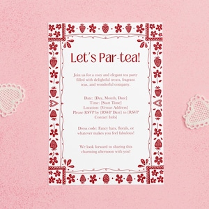 Editable Bridal Invitation, Baby shower invitation, Tea Party Invitation, Par-tea invitation, Birthday invitation, editable canva template