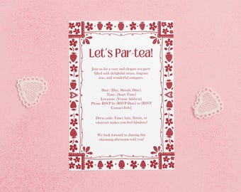 Editable Bridal Invitation, Baby shower invitation, Tea Party Invitation, Par-tea invitation, Birthday invitation, editable canva template