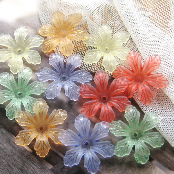 30 pcs  - 25mm - FROSTED Leafy six petals flower beads (FL032-B)