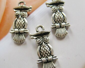 20 pcs - 21mm Antique silver owl charm (C005)