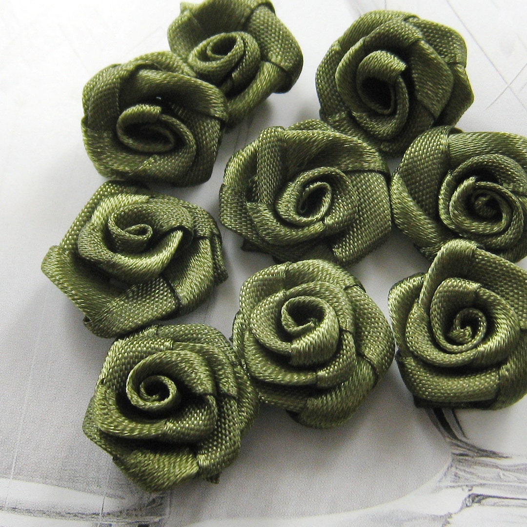 Light Green Ribbon Roses 18mm - Dark Green Ribbon Rose - 30 Pcs (rib-f-036) - Etsy