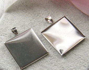 10 pcs -25mm Square glass cabochon base / pendant setting