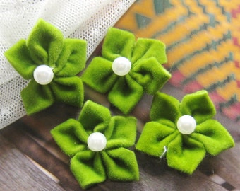 10 pcs - 30mm velvet ribbon flower appliques - AP016