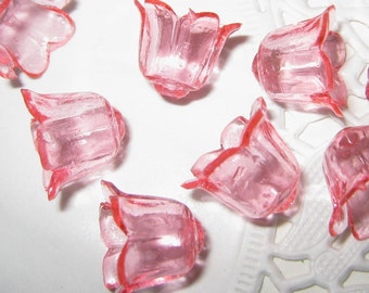 28 pcs 14mm - Perles / capuchons de fleur de tulipe rose glacé - (FL002-B)