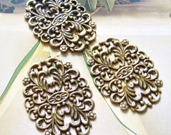 12 pcs Vintage brass filigree settings  (Nickel Free)