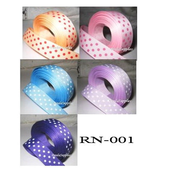 GROSGRAIN RIBBON 5 YARDS OF 7//8 INCH SWISS DOT FOR HAIR BOWS 17 COLORS CRAFTS
