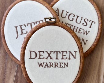 Personalized Name Embroidery Hoop | Neutral Nursery Decor, Birth Announcement Sign