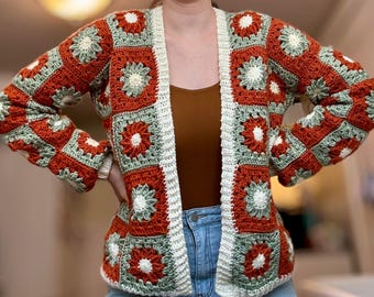 Crocheted Sunflower Cardigan - Granny Square Fall Sweater