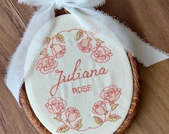 Floral Embroidered Name Hoop | Personalized Baby Nursery Decor Keepsake