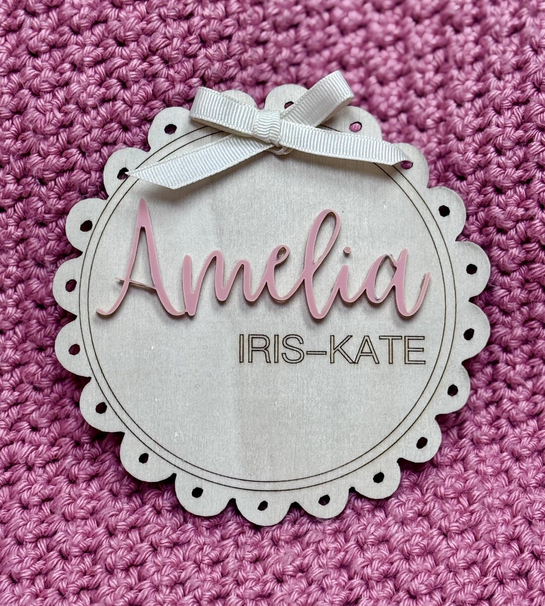 Baby Name Rounds Custom Scalloped Wooden Name Sign • 3D Acrylic First Name • Newborn ...