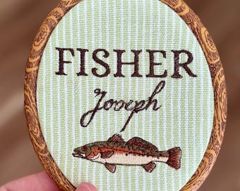 Personalized Fishing Nursery Name Sign | Custom Baby Name Embroidery | Fishing Nursery Decor | Fish Nursery Wall Art | Outdoorsman Baby Gift
