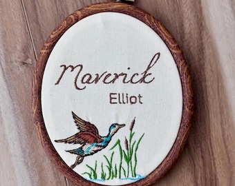 Personalized Bird Embroidery Hoop | Custom Woodland Nursery Name Sign