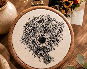 Custom Embroidered Wedding Bouquet Portrait | Personalized Floral Embroidery | Bridal Keepsake | 5” Hoop Wedding Gift