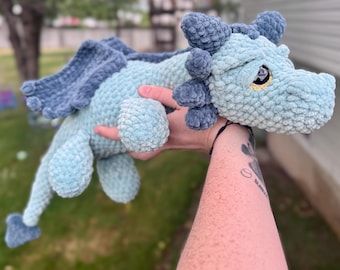 Blue Baby Dragon Crochet Plush | Handmade Stuffed Dragon | Soft Fantasy Plushie | Nursery Decor | Baby Shower Gift | Dragon Lover Gift