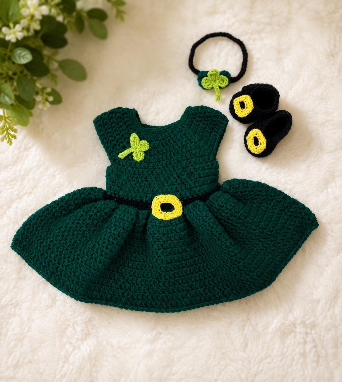 Crocheted Leprechaun Baby Dress Set - Newborn Photoshoot Outfit, St. Patrick's Day Costume