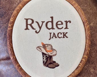Personalized Cowboy Baby Name Announcement Sign | Embroidered Hoop Photo Prop