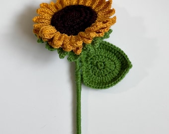 Tournesol au crochet fait main - Décoration d'intérieur de fleur en fil de fer réaliste