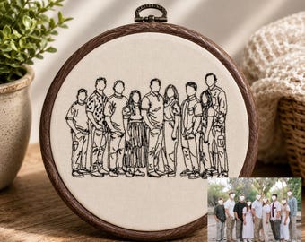 Custom Line Art Family Portrait Embroidery Hoop | Photo Outline Keepsake Gift