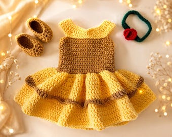 Belle Inspired Baby Dress Set • Crocheted Princess Outfit, Newborn-12 Months