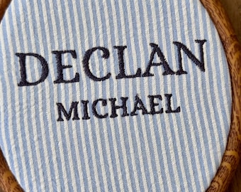 Custom Baby Name Embroidery Hoop | Striped Fabric Birth Announcement Keepsake